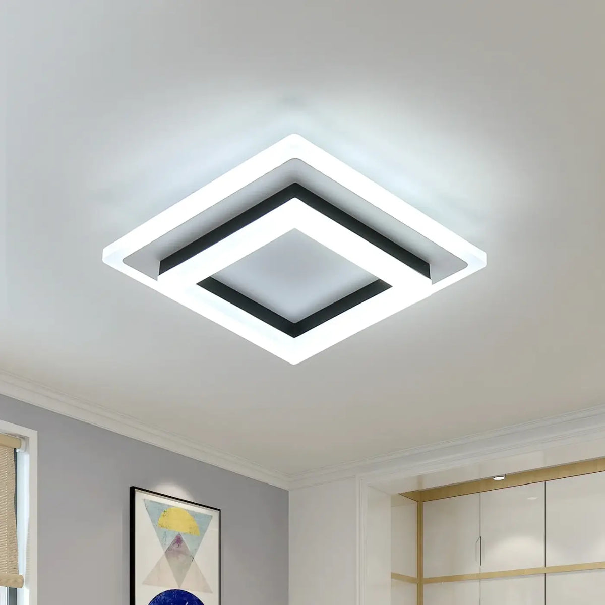 Plafonnier LED carré au design moderne, pour séjour ou hall