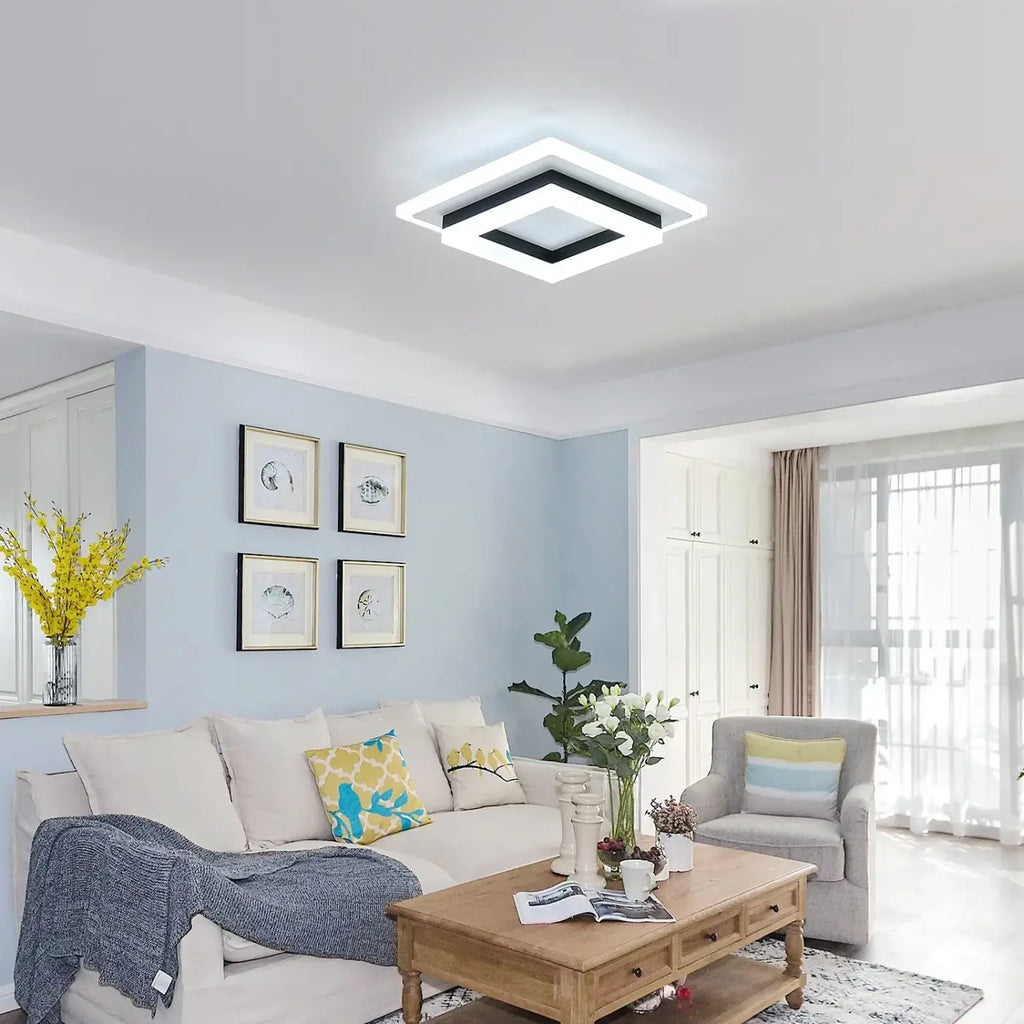 Plafonnier LED carré au design moderne, pour séjour ou hall