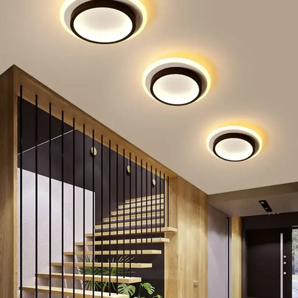 Plafonnier LED rond moderne, doré ou noir, lumière au choix