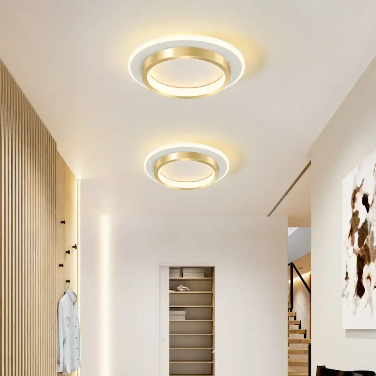 Plafonnier LED rond moderne, doré ou noir, lumière au choix, doré