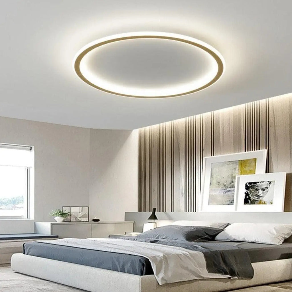 Plafonnier LED cercle, trois tailles, trois coloris, doré