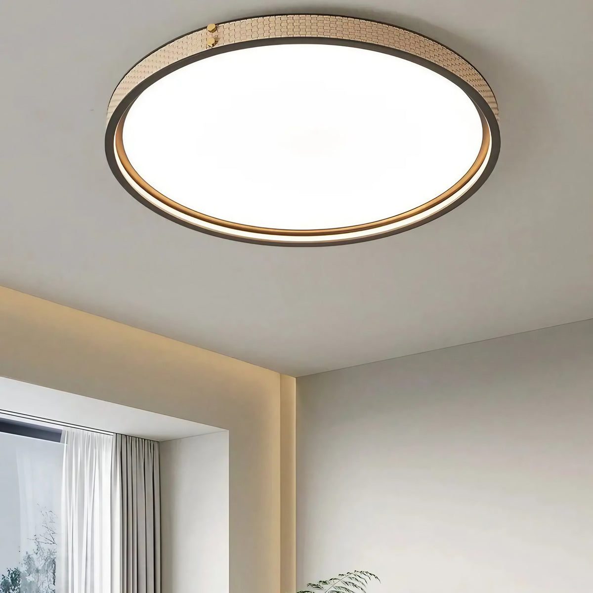 Plafonnier LED rond beige au style contemporain, S ou M