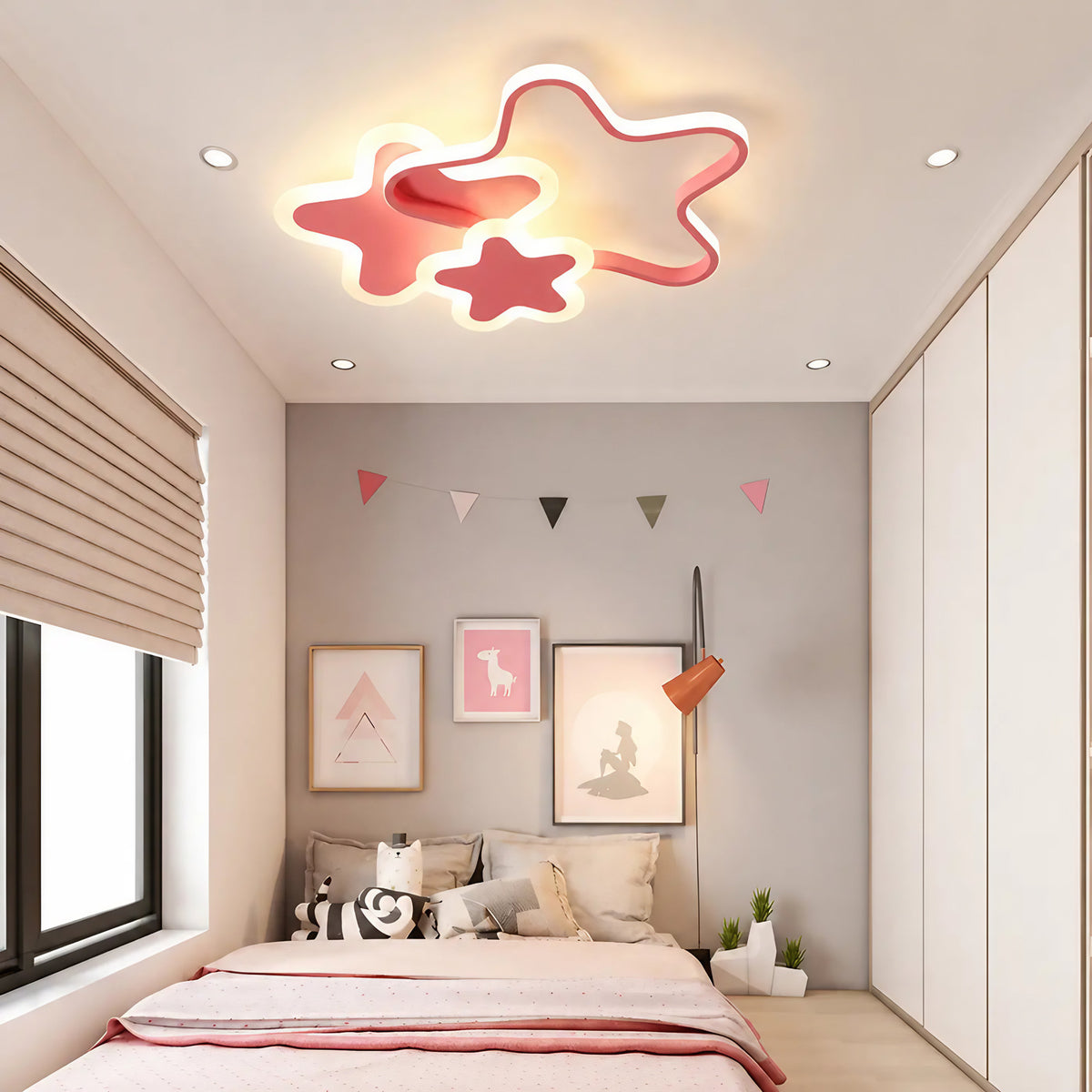 Plafonnier LED en forme d'étoiles, blanc ou rose