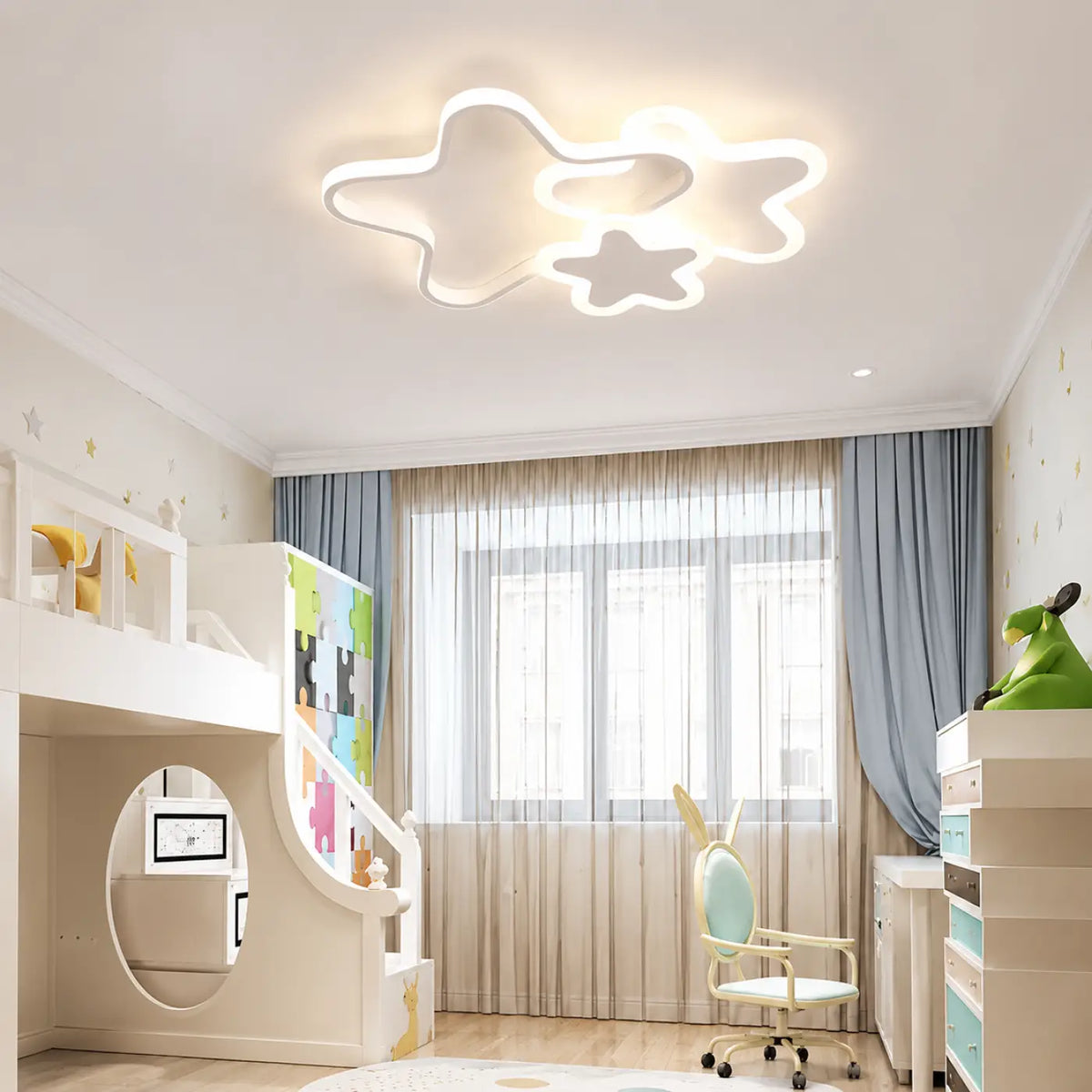 Plafonnier LED en forme d'étoiles, blanc ou rose