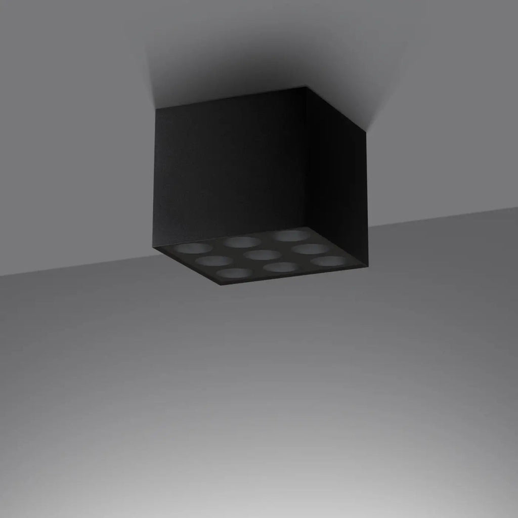 Plafonnier LED cube en aluminium noir, 9 sources, 1859 lumens