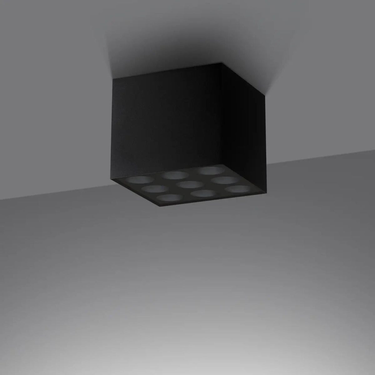 Plafonnier LED cube en aluminium noir, 9 sources, 1859 lumens