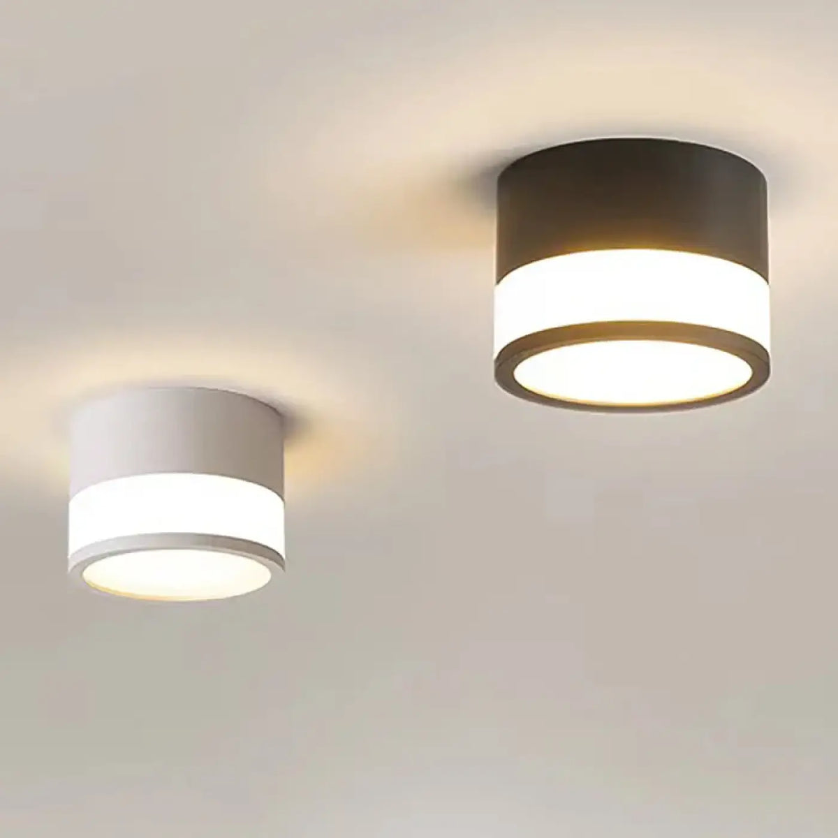 Plafonnier LED cylindrique, noir ou blanc, tailles S et M
