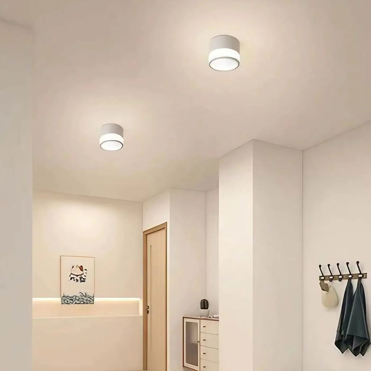 Plafonnier LED cylindrique, noir ou blanc, tailles S et M, blanc