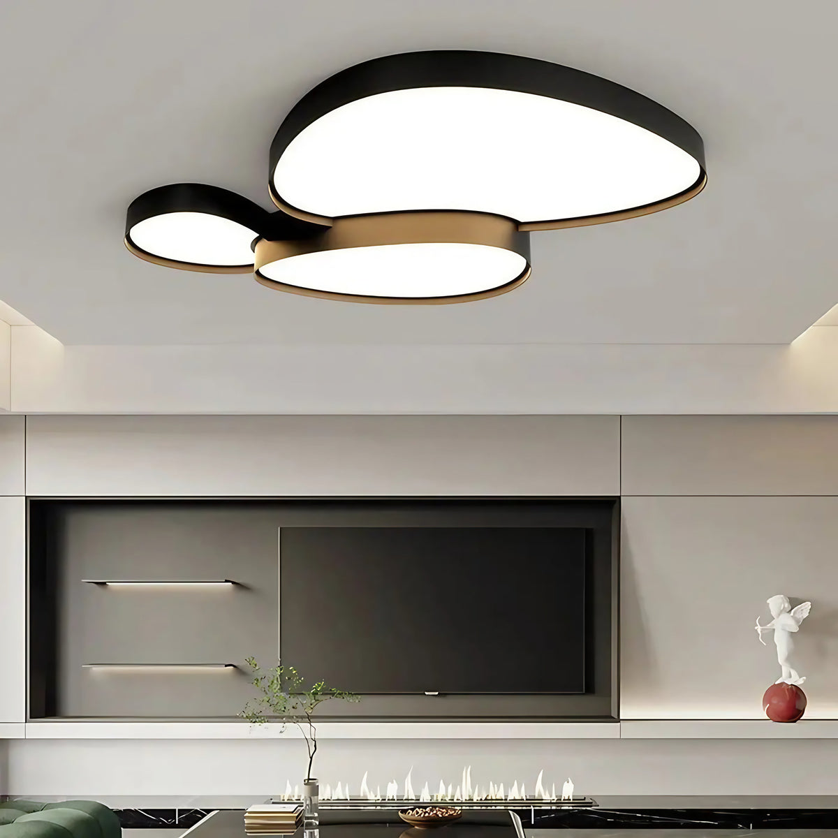 Plafonnier LED aux formes organiques, noir ou blanc, 3 tailles, noir