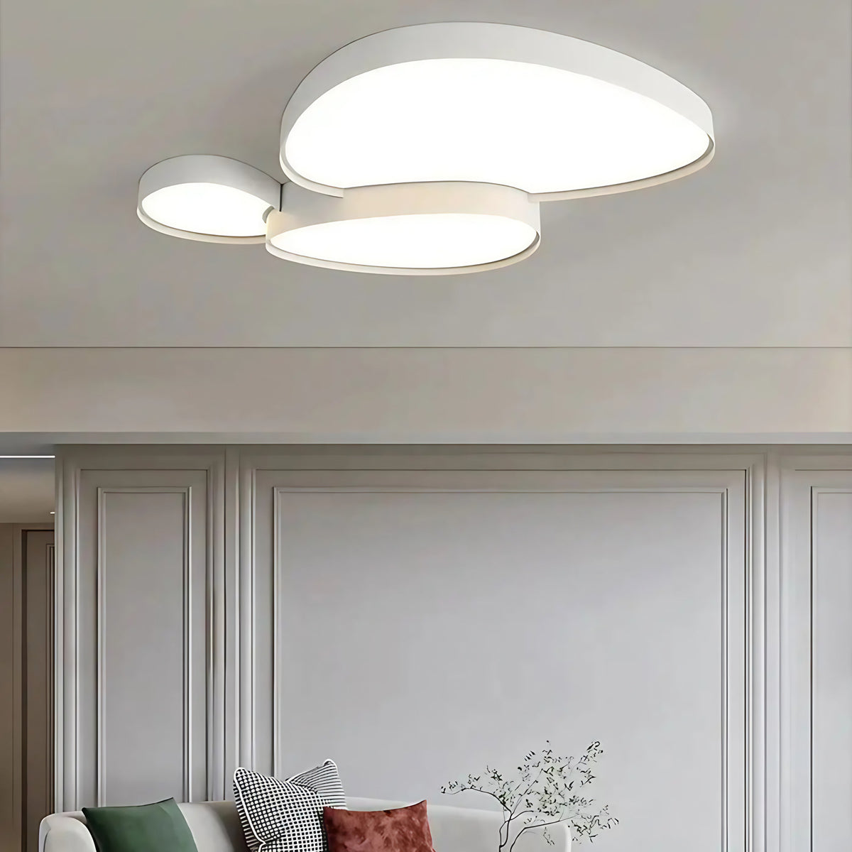Plafonnier LED aux formes organiques, noir ou blanc, 3 tailles, blanc