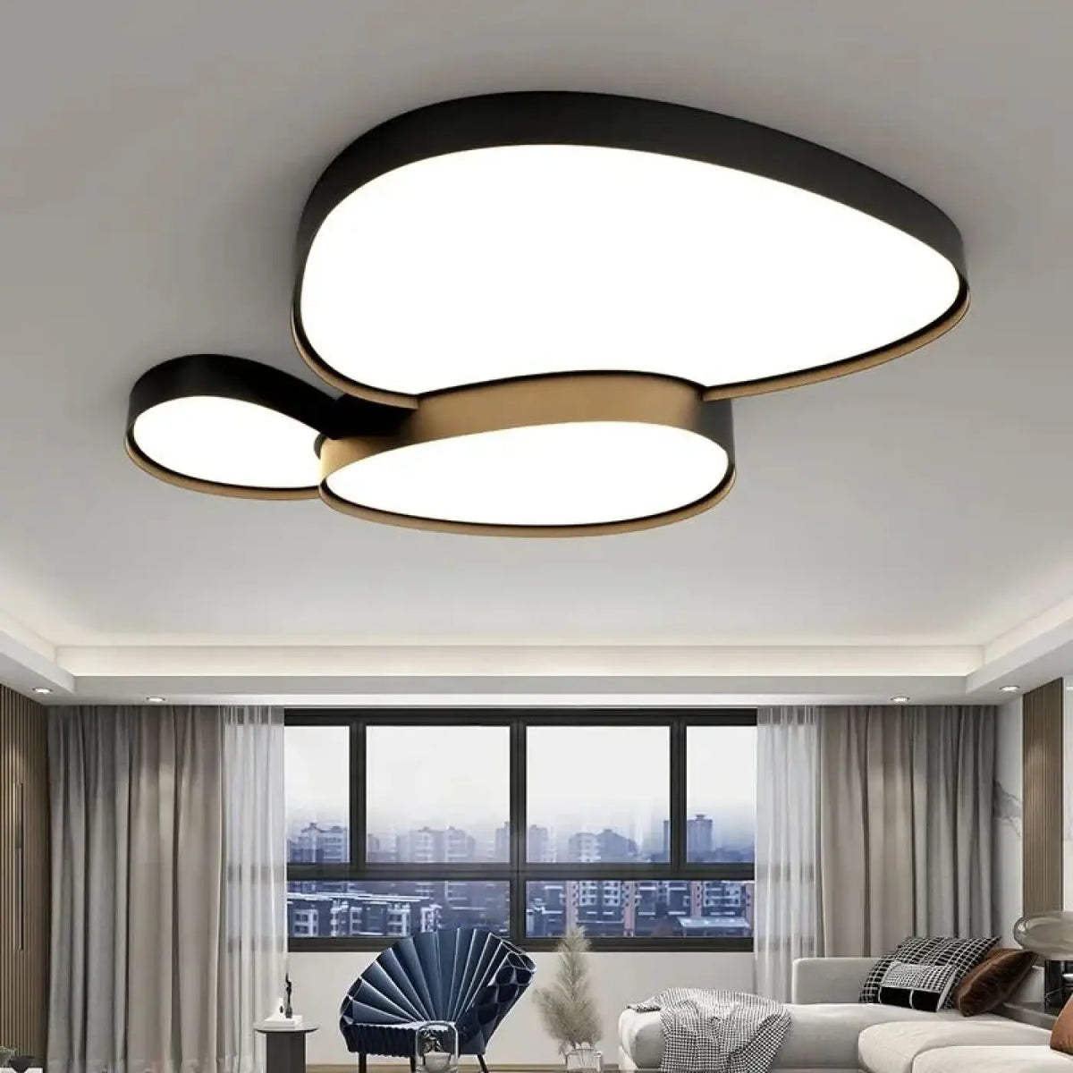 Plafonnier LED aux formes organiques, noir ou blanc, 3 tailles