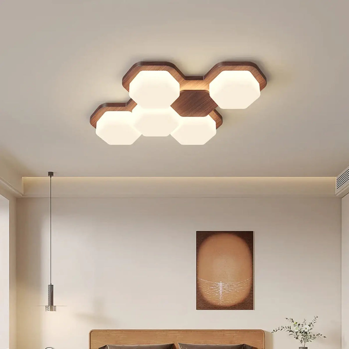 Plafonnier LED géométrique en bois, trois modèles