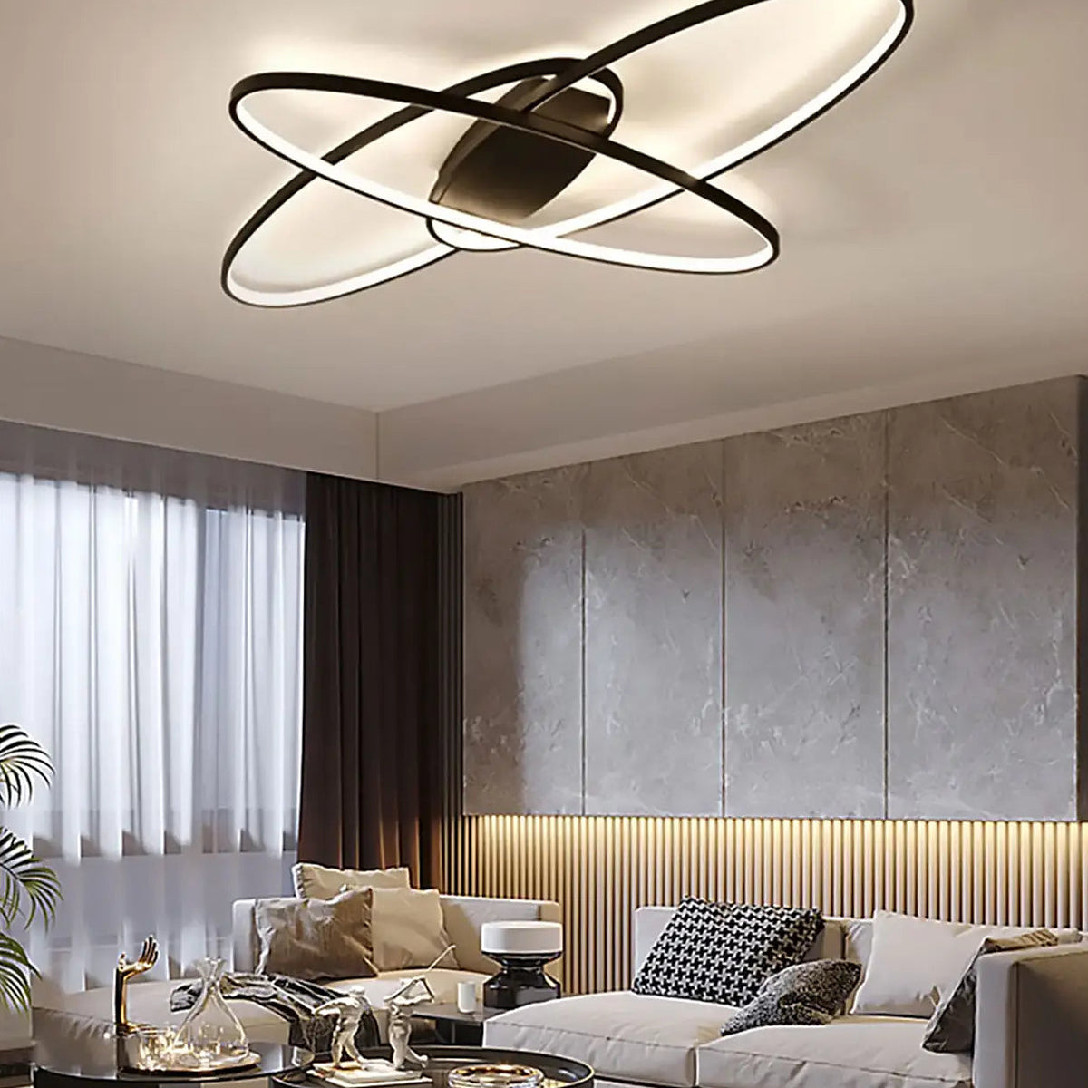 Plafonnier LED à anneaux entrecroisés, noir ou blanc