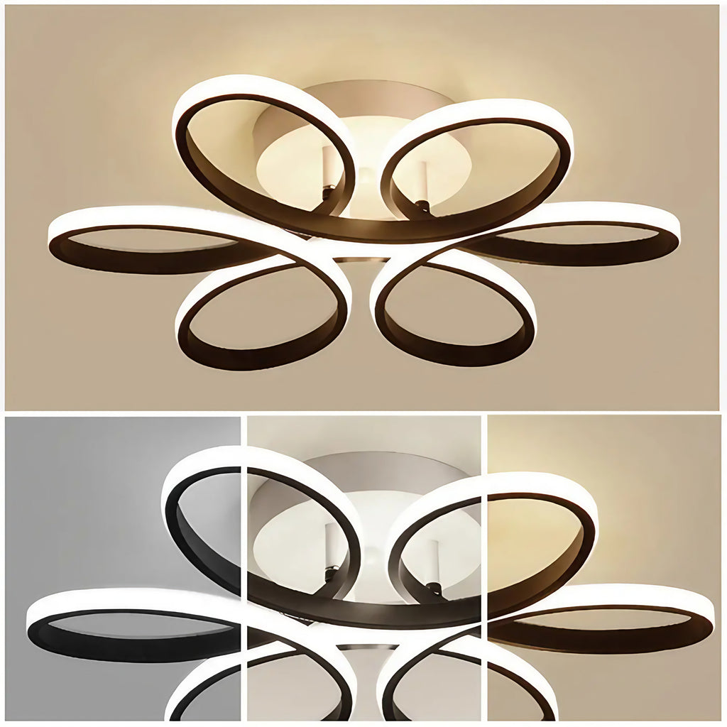 Plafonnier LED floral de forme ovale, noir, blanc ou doré