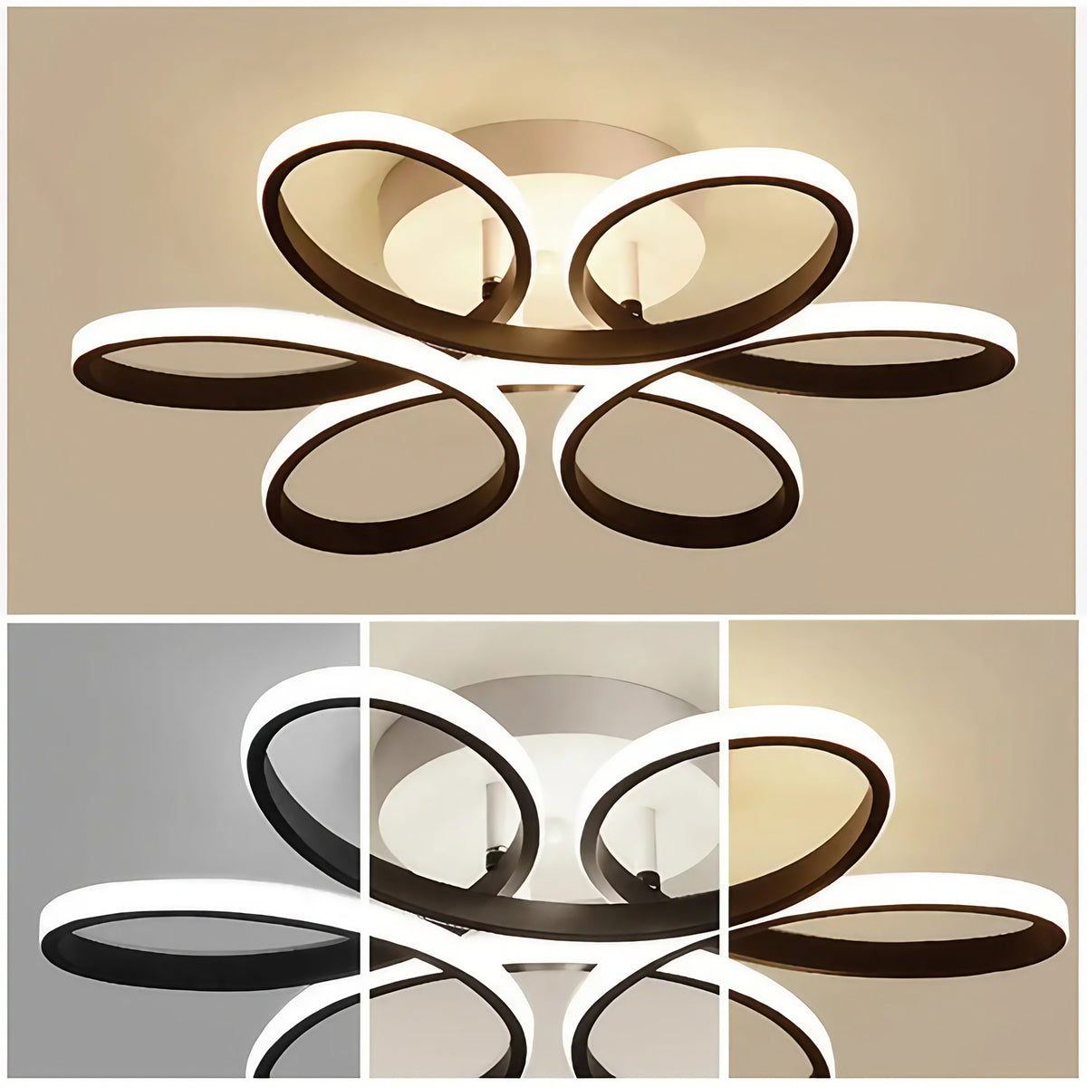 Plafonnier LED floral de forme ovale, noir, blanc ou doré