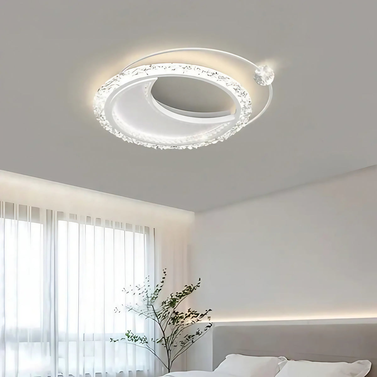 Plafonnier LED double anneau en cristal, blanc, doré ou noir, blanc