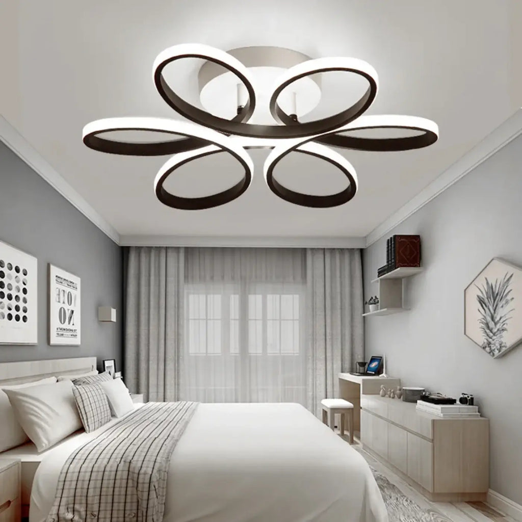 Plafonnier LED floral de forme ovale, noir, blanc ou doré, noir