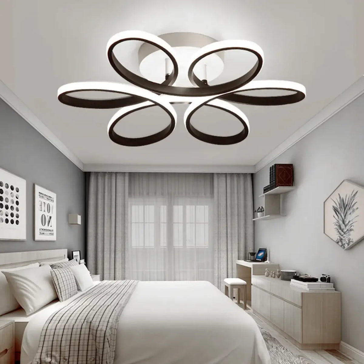 Plafonnier LED floral de forme ovale, noir, blanc ou doré, noir