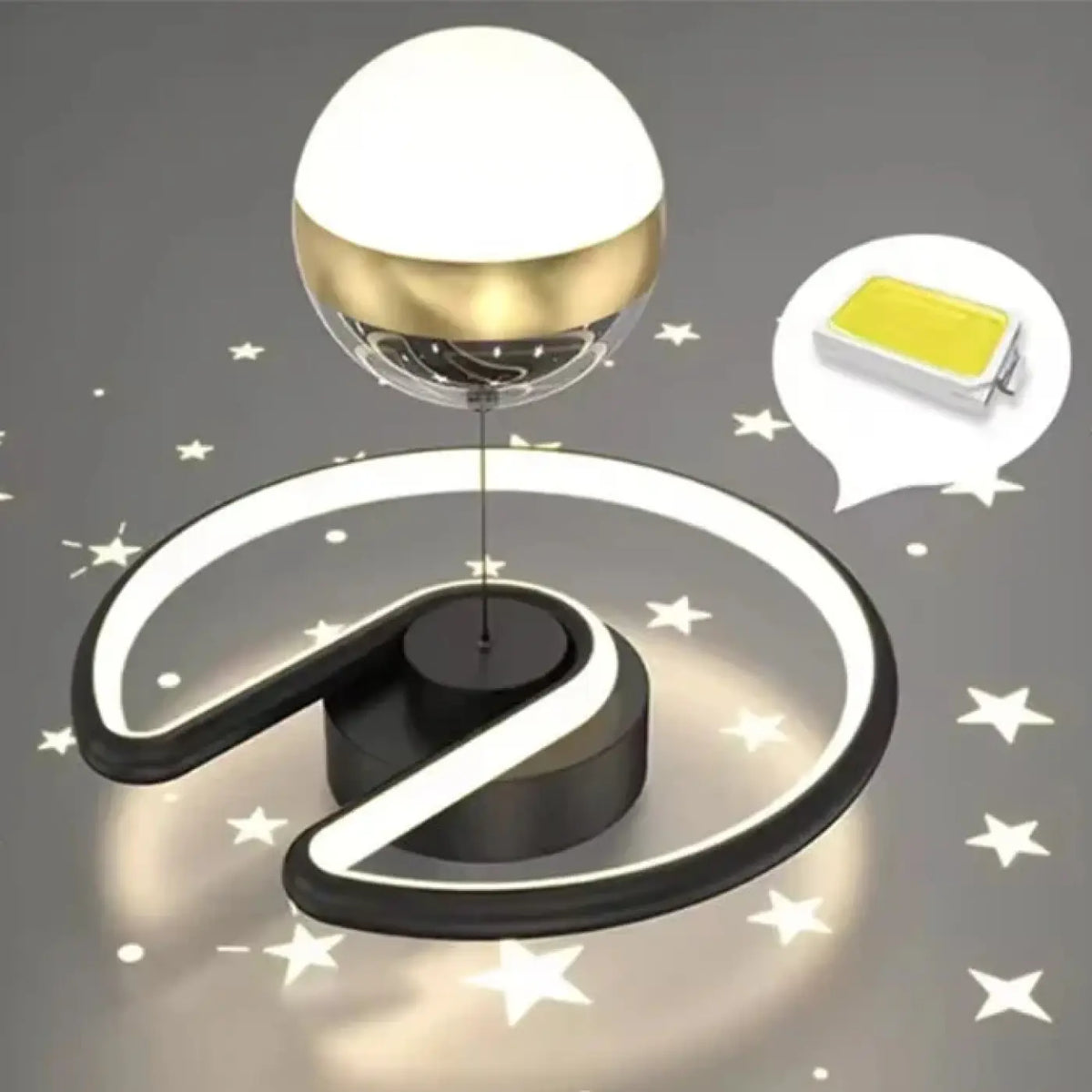 Plafonnier LED moderne à globe, noir et doré