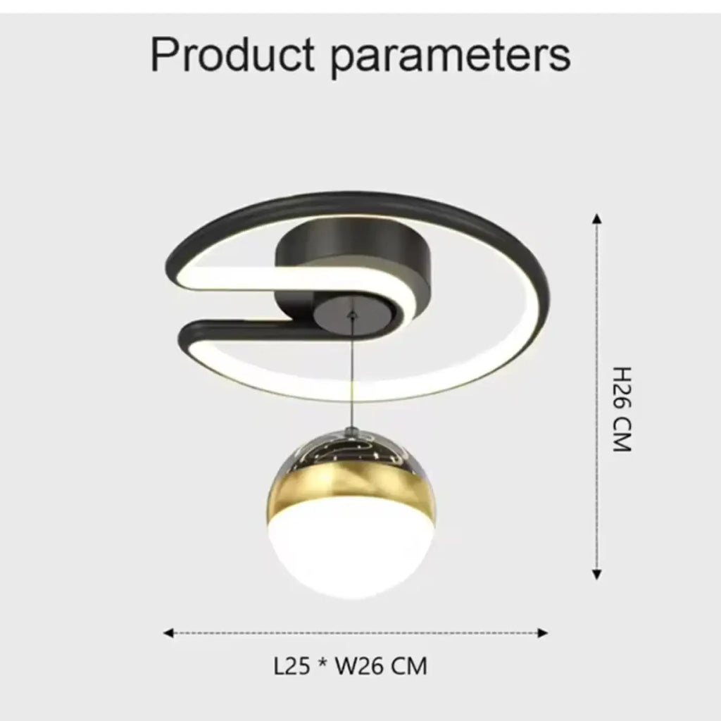 Plafonnier LED moderne à globe, noir et doré