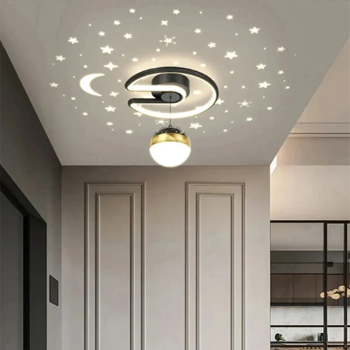 Plafonnier LED moderne à globe, noir et doré
