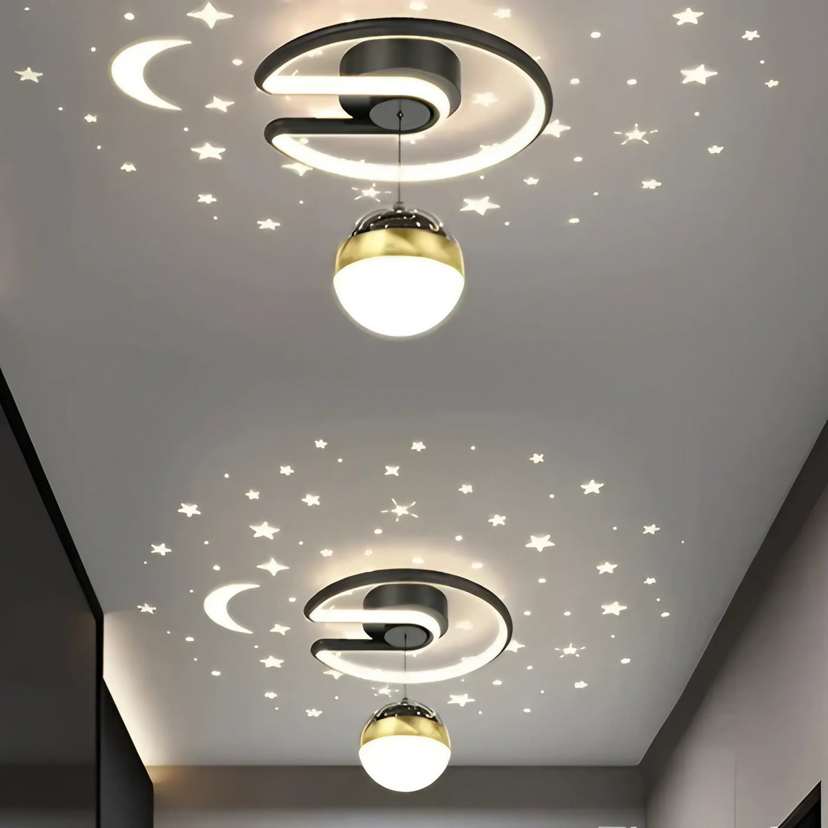 Plafonnier LED moderne à globe, noir et doré