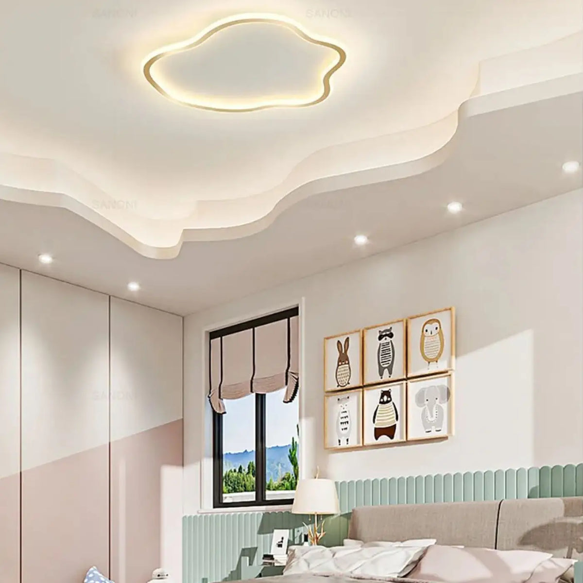 Plafonnier LED en forme de nuage, trois tailles et trois coloris, doré
