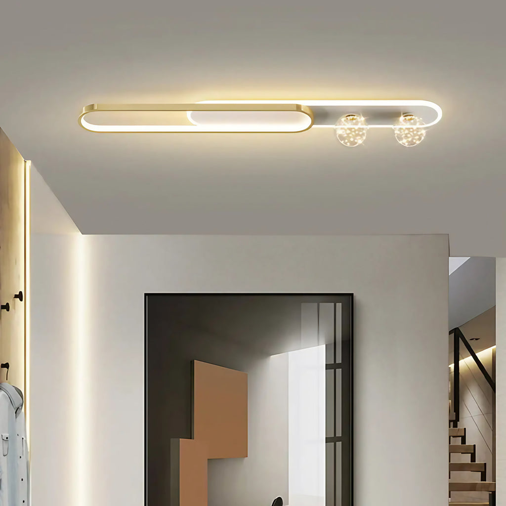 Plafonnier LED ovale en cristal, doré ou noir, une ou deux boules