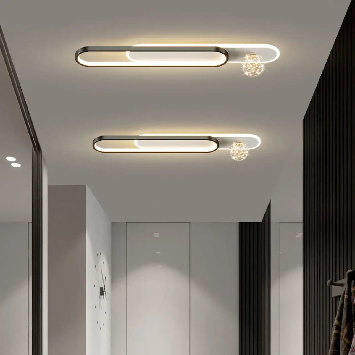 Plafonnier LED ovale en cristal, doré ou noir, une ou deux boules