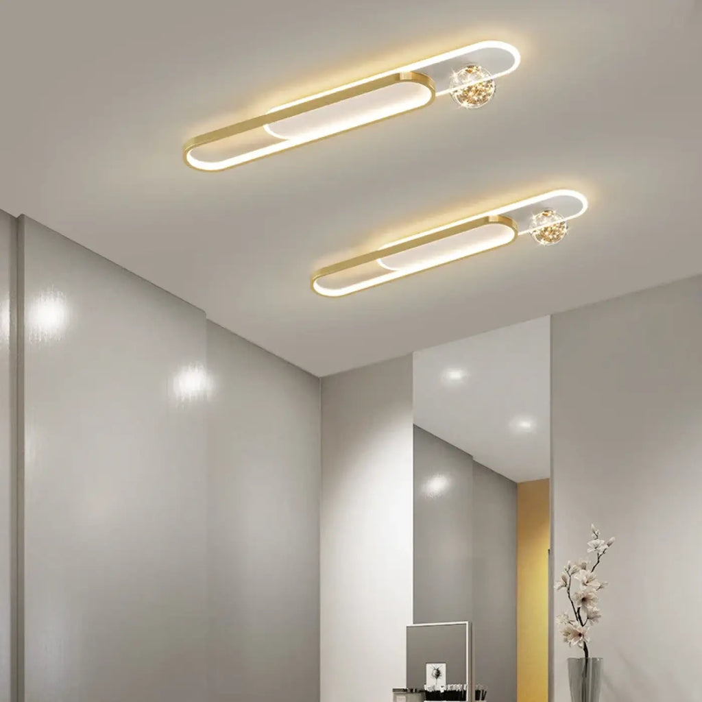 Plafonnier LED ovale en cristal, doré ou noir, une ou deux boules, doré