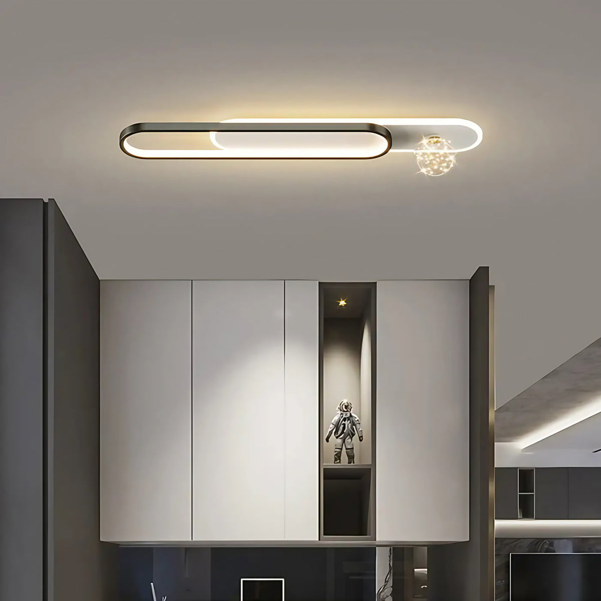 Plafonnier LED ovale en cristal, doré ou noir, une ou deux boules, noir