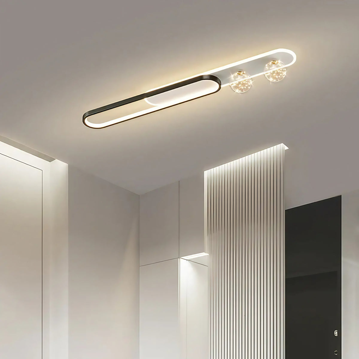 Plafonnier LED ovale en cristal, doré ou noir, une ou deux boules, noir