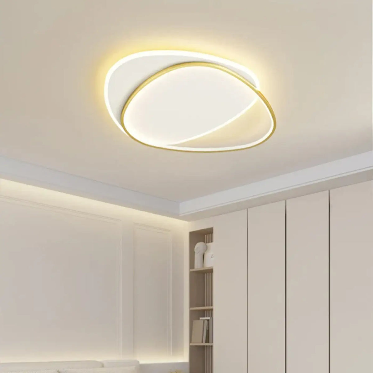 Plafonnier LED ovale à deux anneaux, blanc, noir ou doré