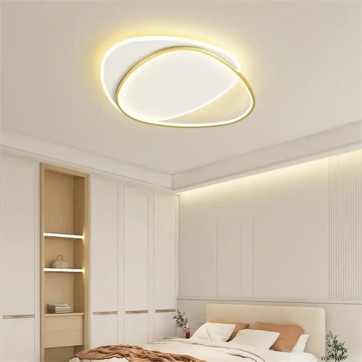 Plafonnier LED ovale à deux anneaux, blanc, noir ou doré, doré