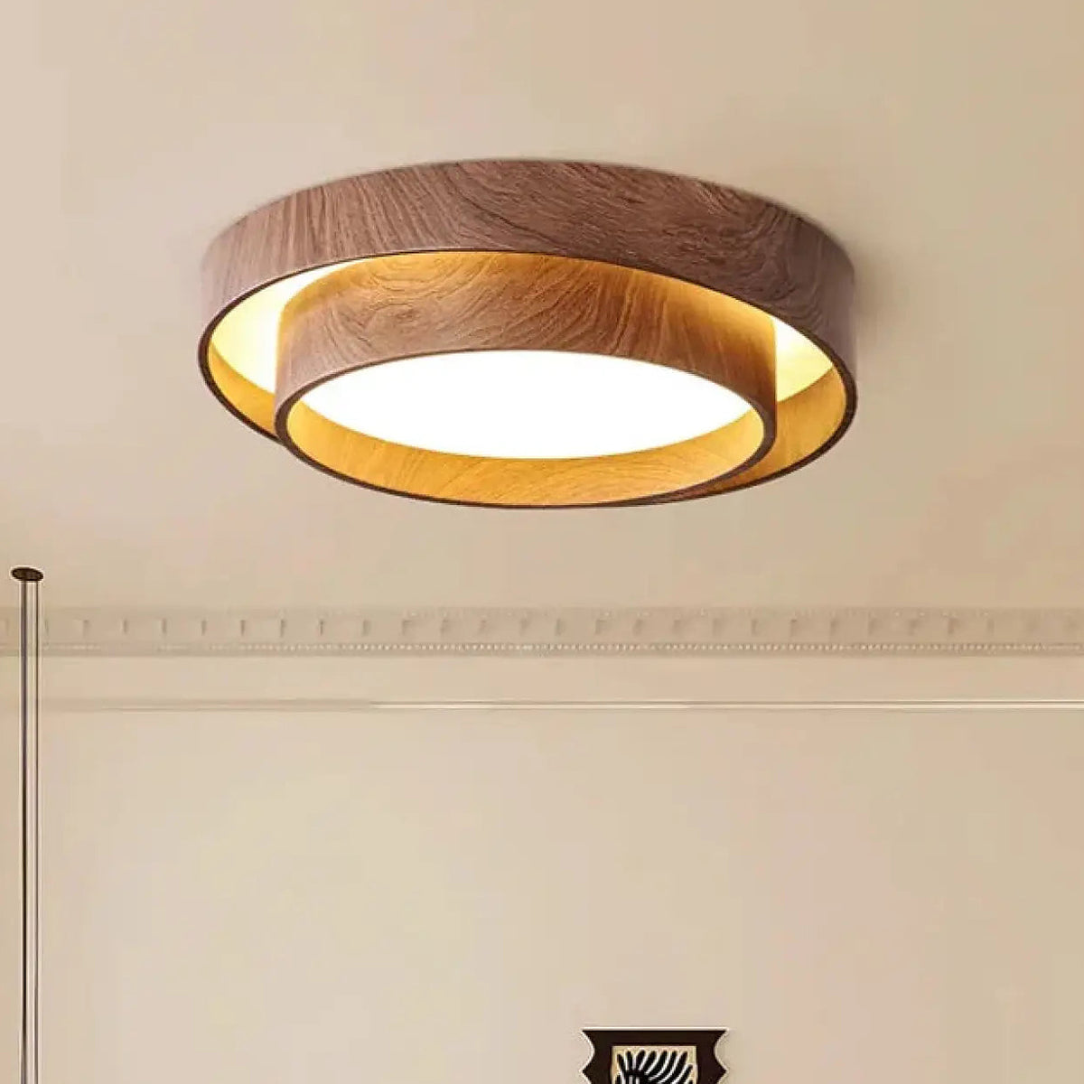 Plafonnier LED effet bois naturel, esprit scandinave, tailles S et M