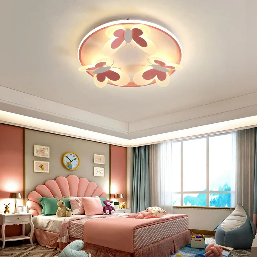 Plafonnier LED papillons roses et blancs pour chambre d'enfant