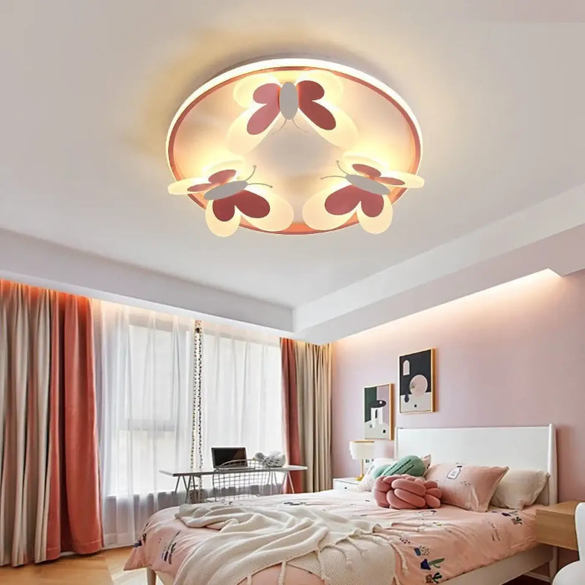 Plafonnier LED papillons roses et blancs pour chambre d'enfant