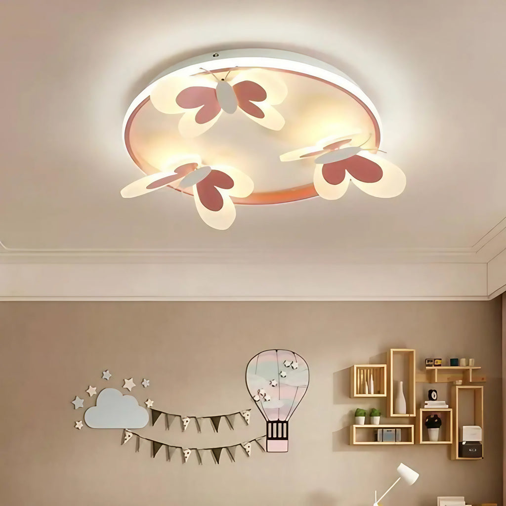 Plafonnier LED papillons roses et blancs pour chambre d'enfant