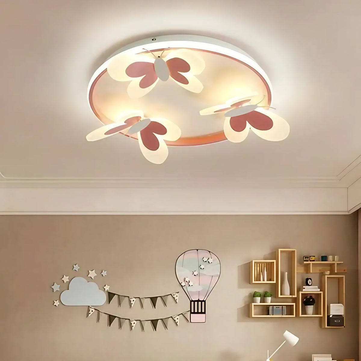 Plafonnier LED papillons roses et blancs pour chambre d'enfant