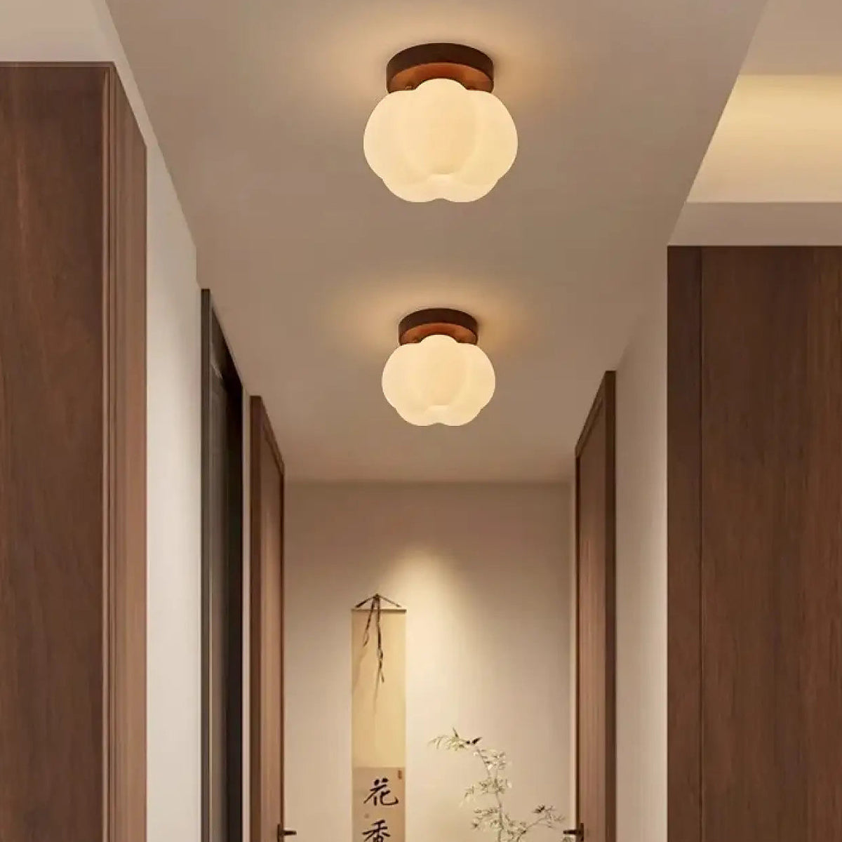 Plafonnier LED fleur en bois, pétales diffusants, beige ou marron, marron