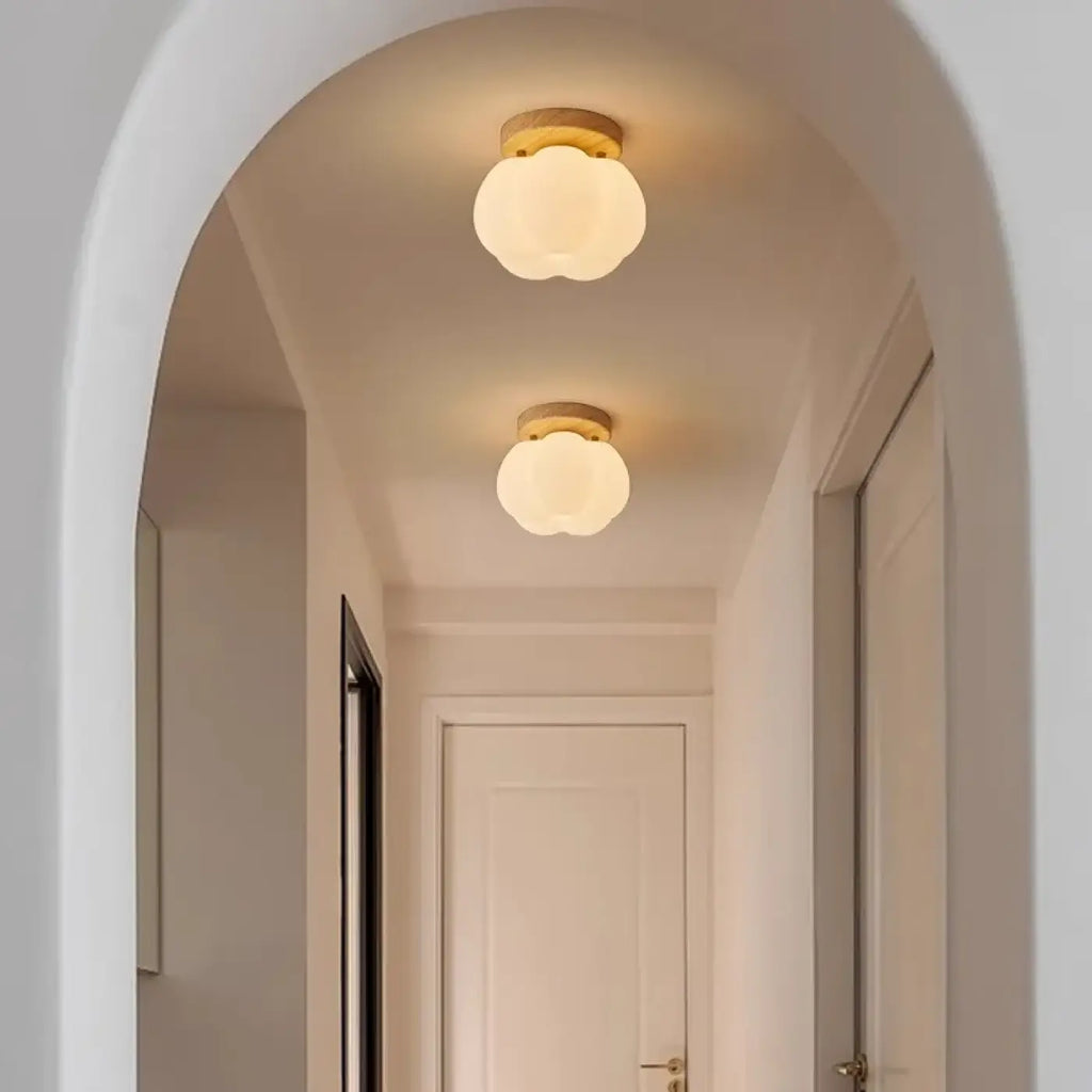 Plafonnier LED fleur en bois, pétales diffusants, beige ou marron, beige
