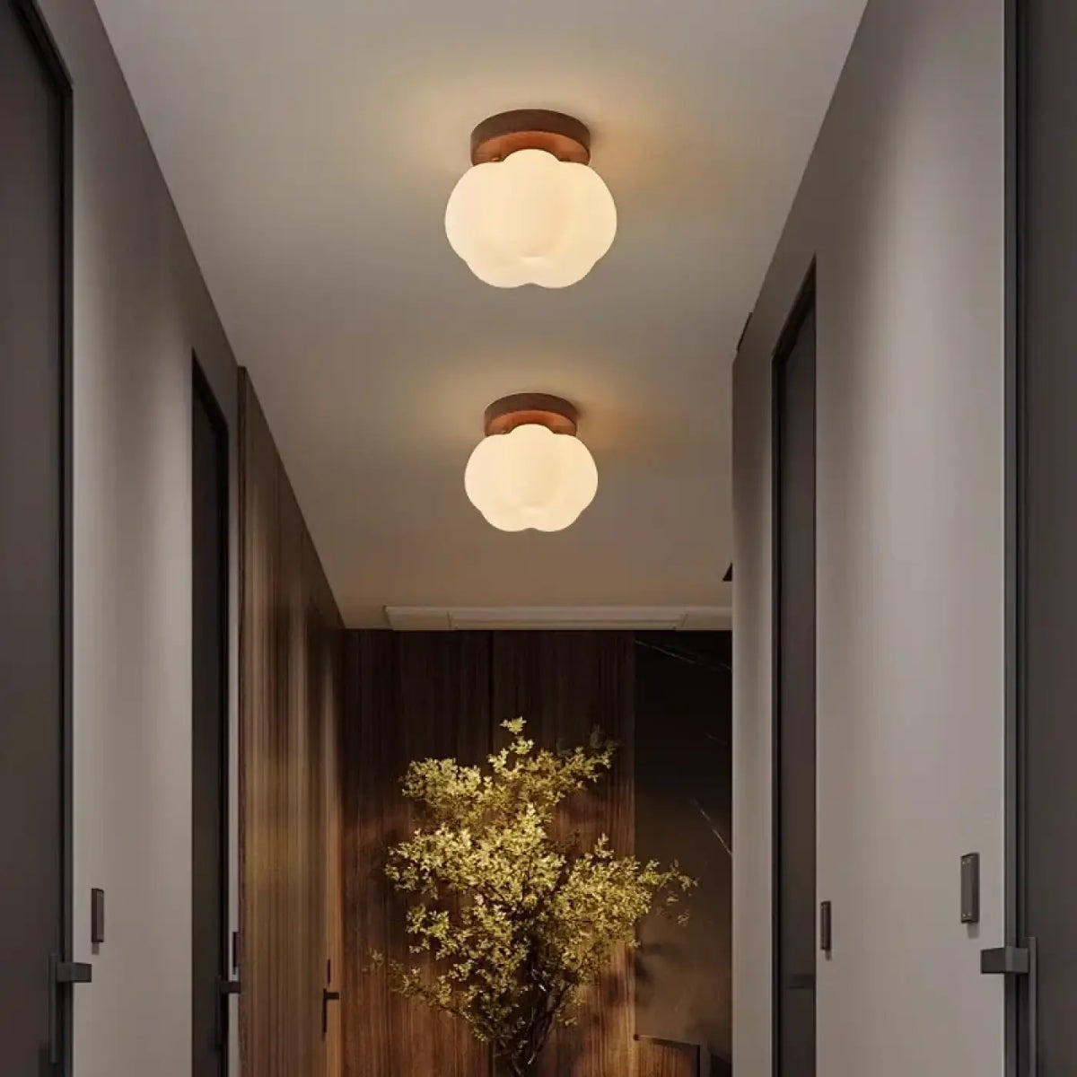 Plafonnier LED fleur en bois, pétales diffusants, beige ou marron