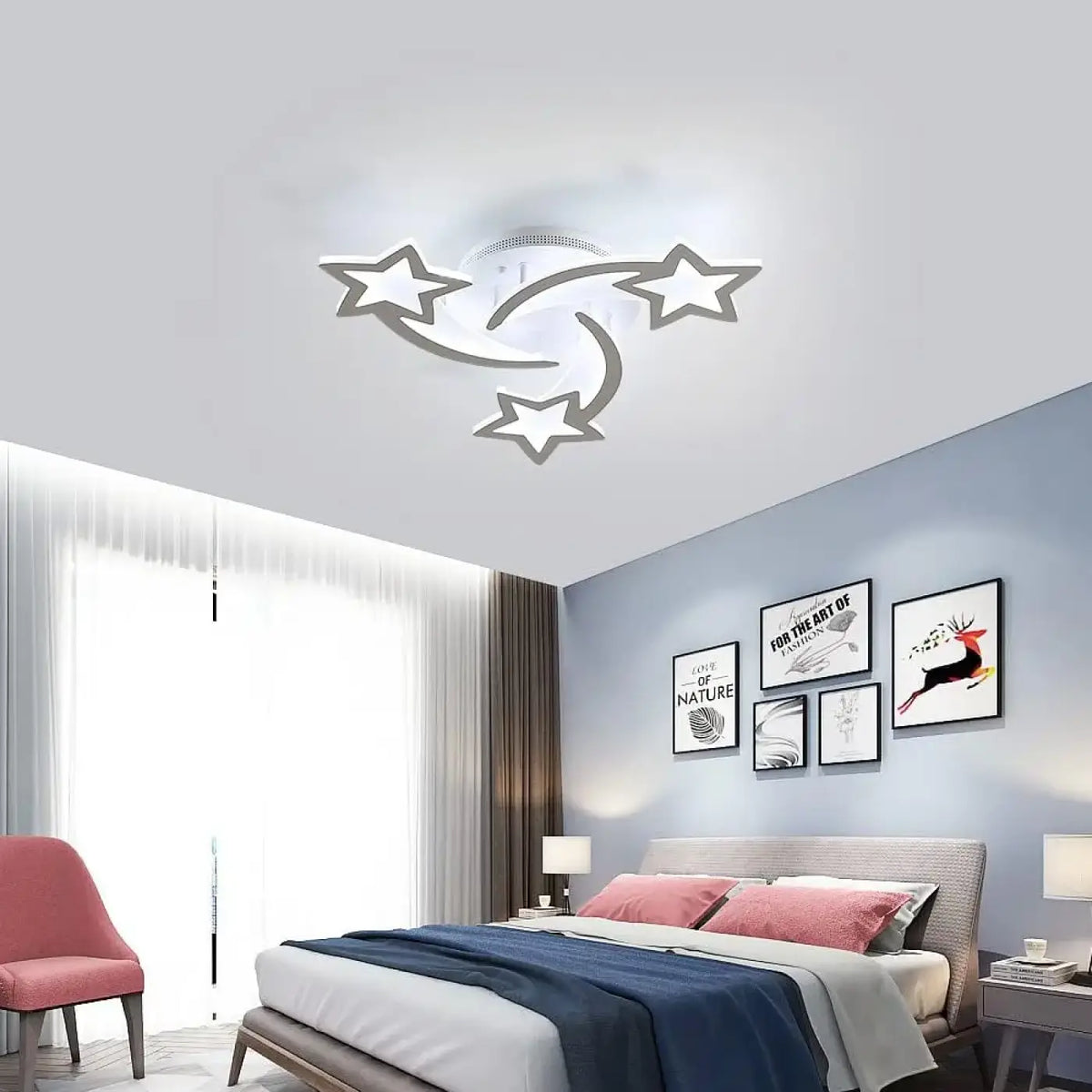 Plafonnier LED étoiles entrelacées pour chambre d'enfant