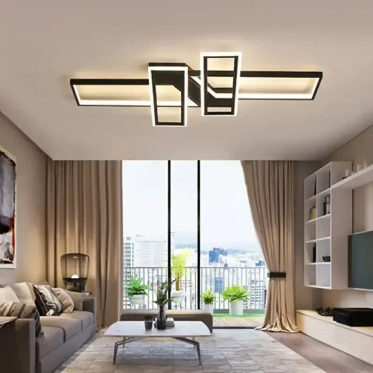 Plafonnier LED rectangulaire géométrique, noir ou blanc, S ou M