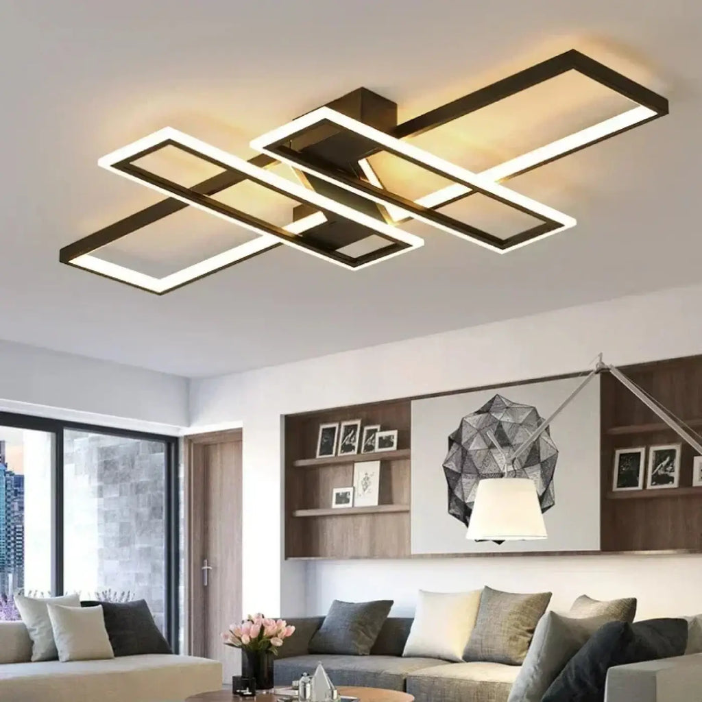 Plafonnier LED rectangulaire géométrique, noir ou blanc, S ou M
