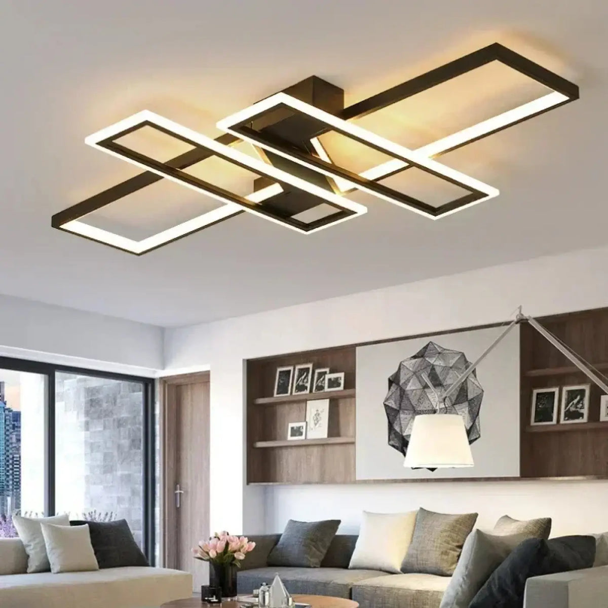 Plafonnier LED rectangulaire géométrique, noir ou blanc, S ou M