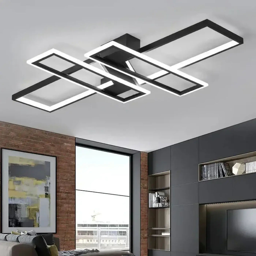 Plafonnier LED rectangulaire géométrique, noir ou blanc, S ou M