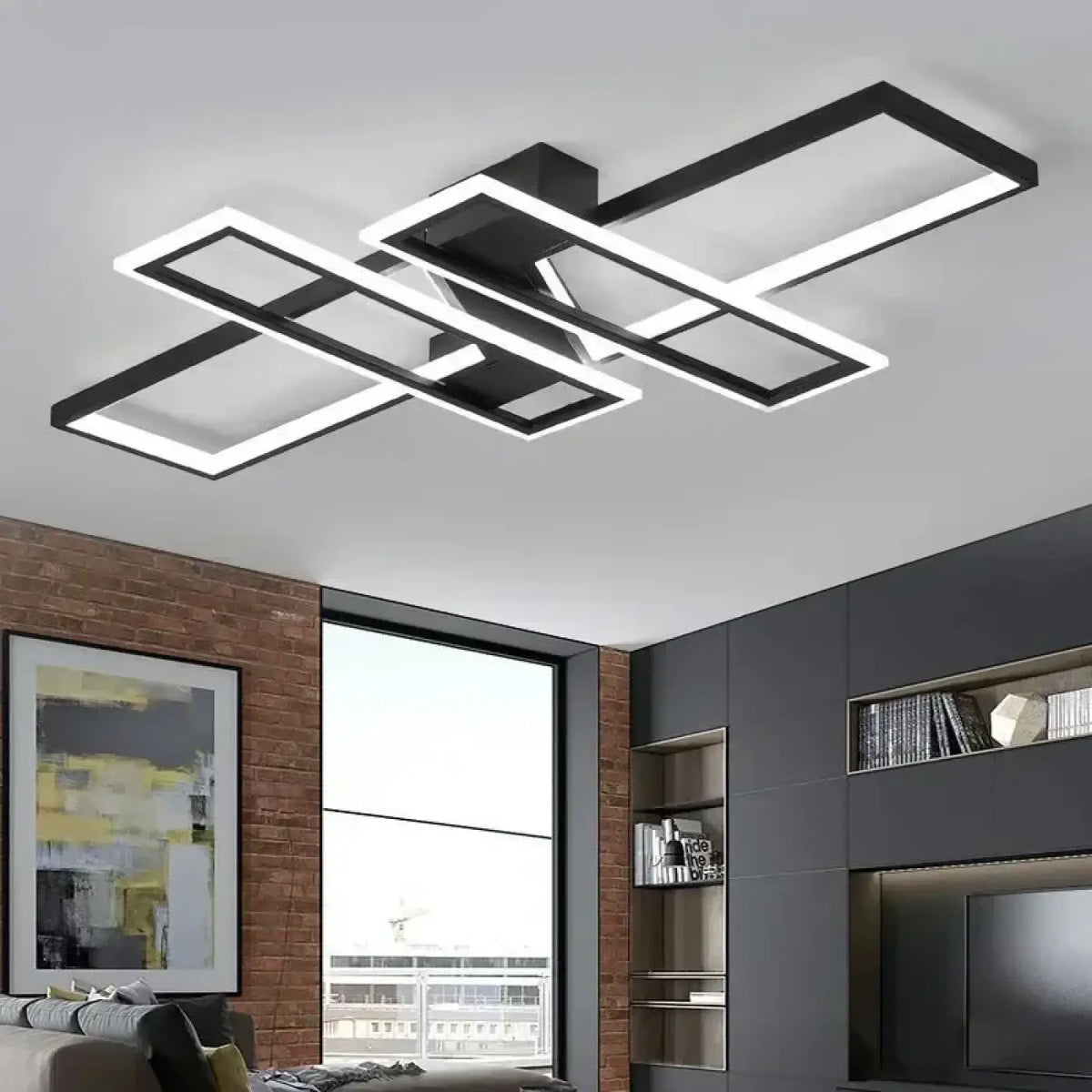 Plafonnier LED rectangulaire géométrique, noir ou blanc, S ou M