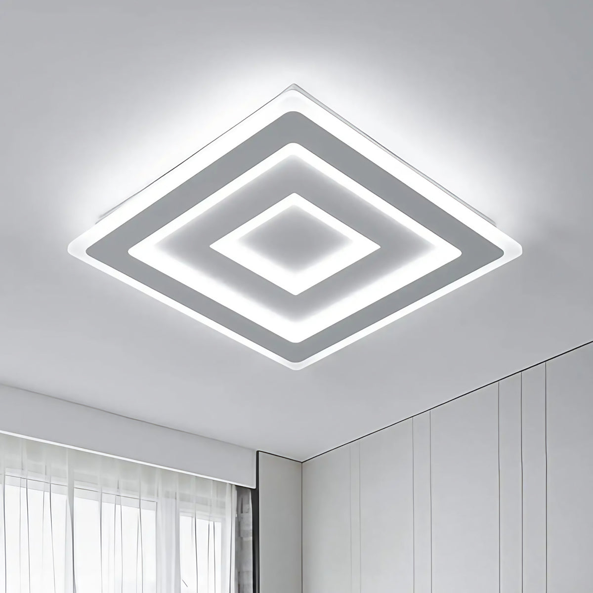 Plafonnier LED à losanges blancs superposés, tailles S et M