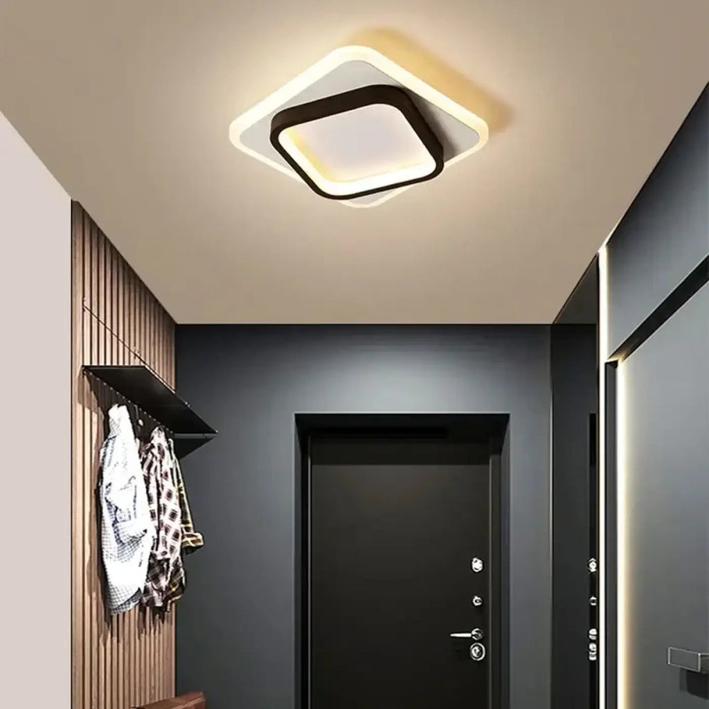 Plafonnier LED carré à cadre, noir ou doré, deux tailles, noir